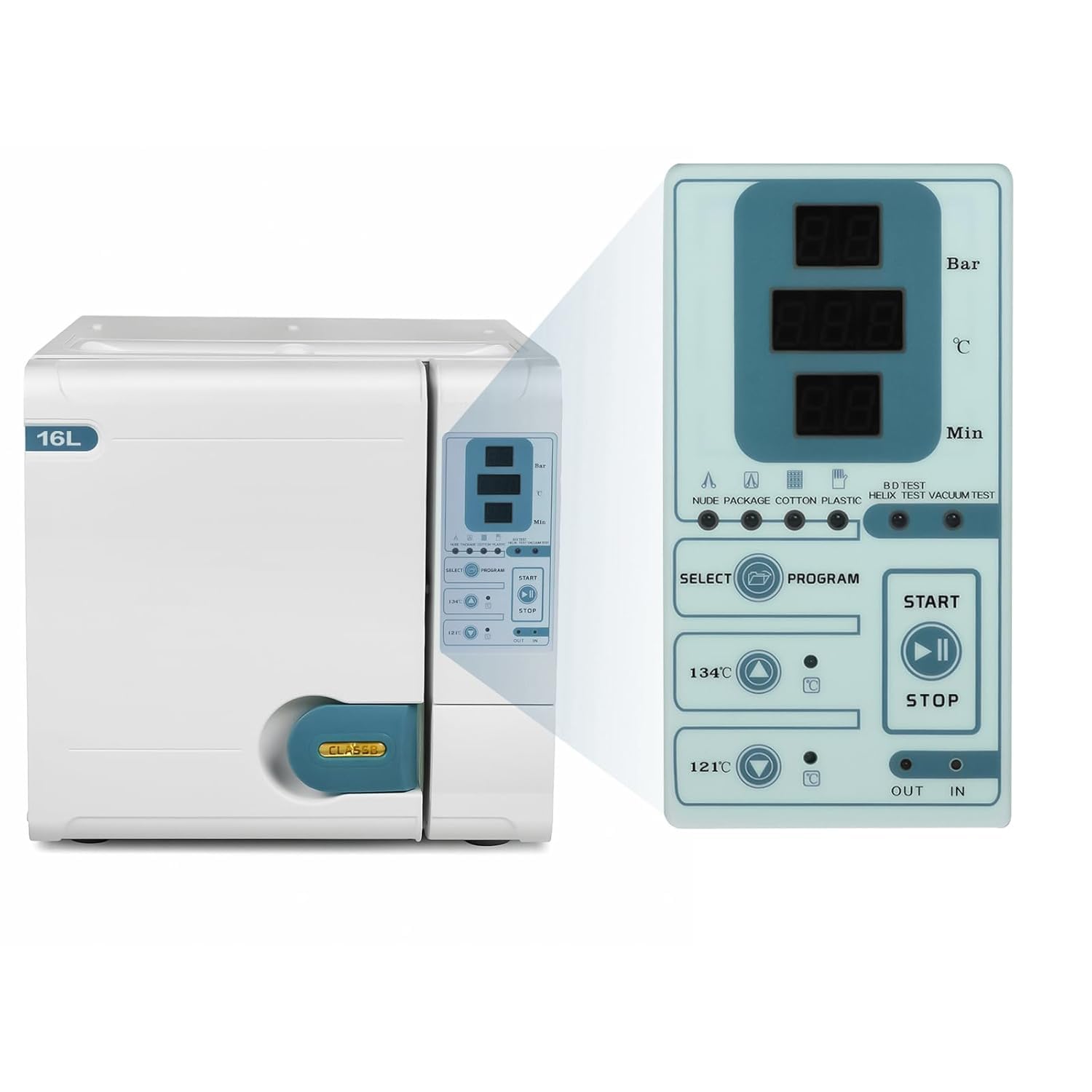 16L/18L/23L Digitale Anzeige Klasse B Autoklav Vakuumdampfsterilisator Hochtemperatur Tischplatte Laborausrüstung (16L)