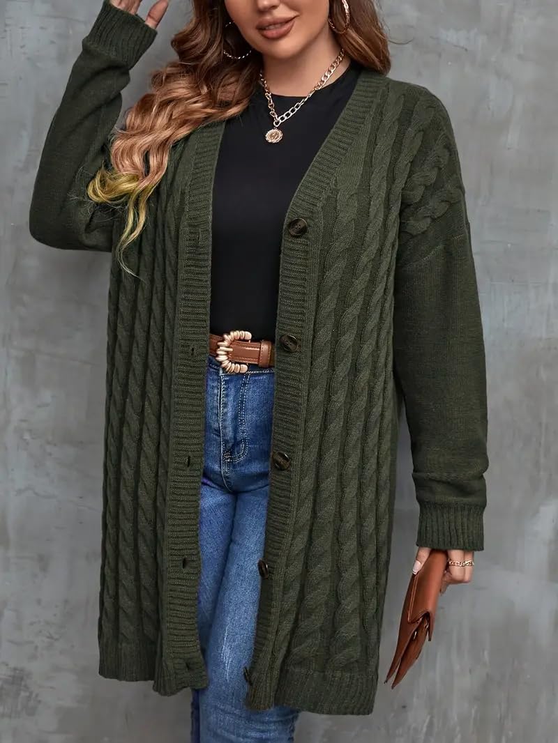 Cable Knit Long Cardigan Sweater, Button Front - Image 4
