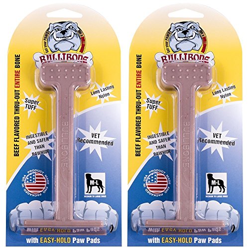 Bullibone Nylon Dog Chew Toy for Aggressive Chewers - Dental Hygiene Bone with Beef Flavor, Durable Tough Chew Toys for Large Dogs, Indestructible Dog Bone - 2 Pack