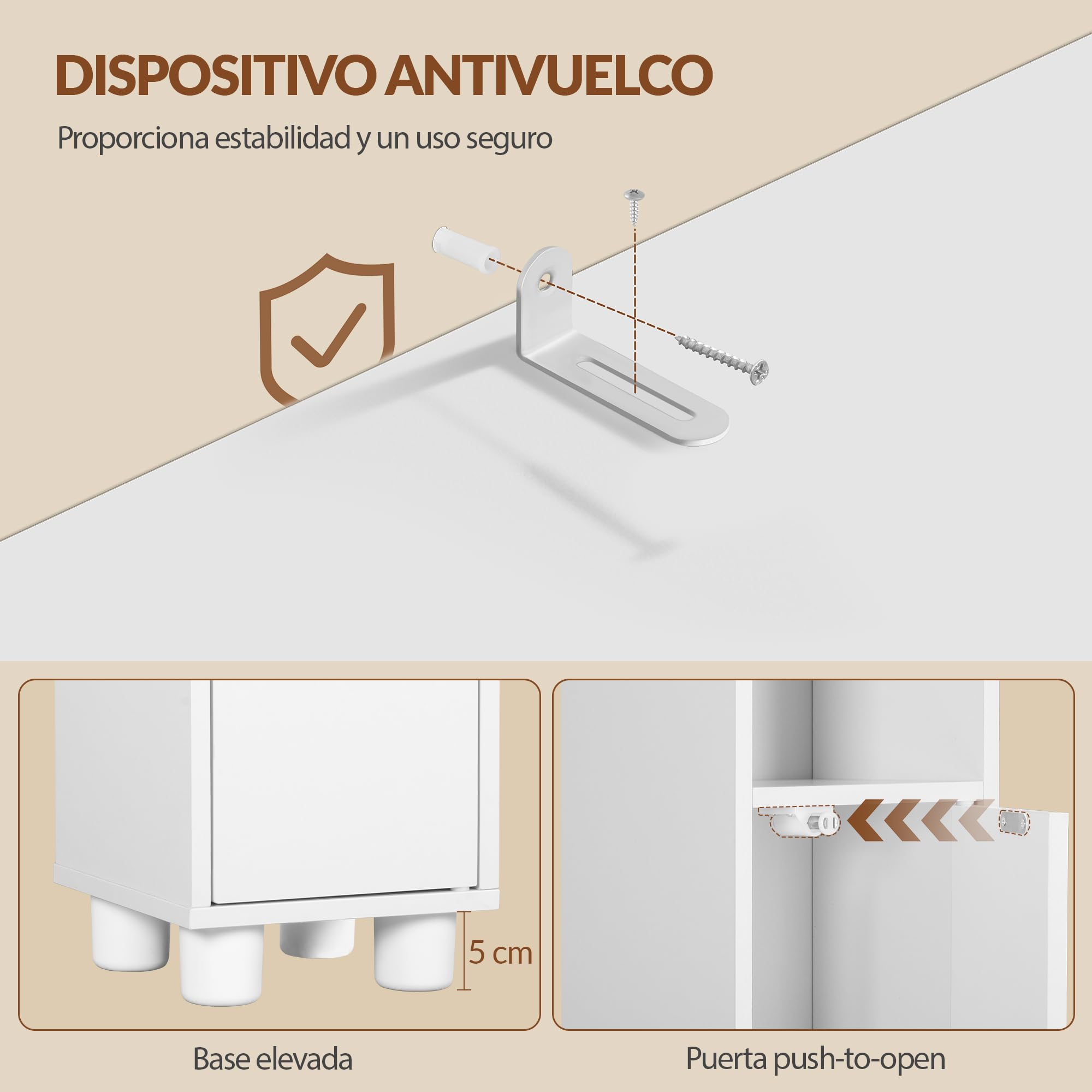 Mueble Auxiliar de Baño Estrecho, 20 x 20 x 177 cm, Blanco | Armario Auxiliar de Baño, Estantes Ajustables en Altura, FFBC012PW1