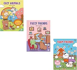 Coleção Cute & Comfy Fuzzy Friends Cozy Animals Para Adulto Infantil Ideal Para Relaxamento, Combater O Estresse E Estimular A Criatividade - Kit 3 Livros De Colorir