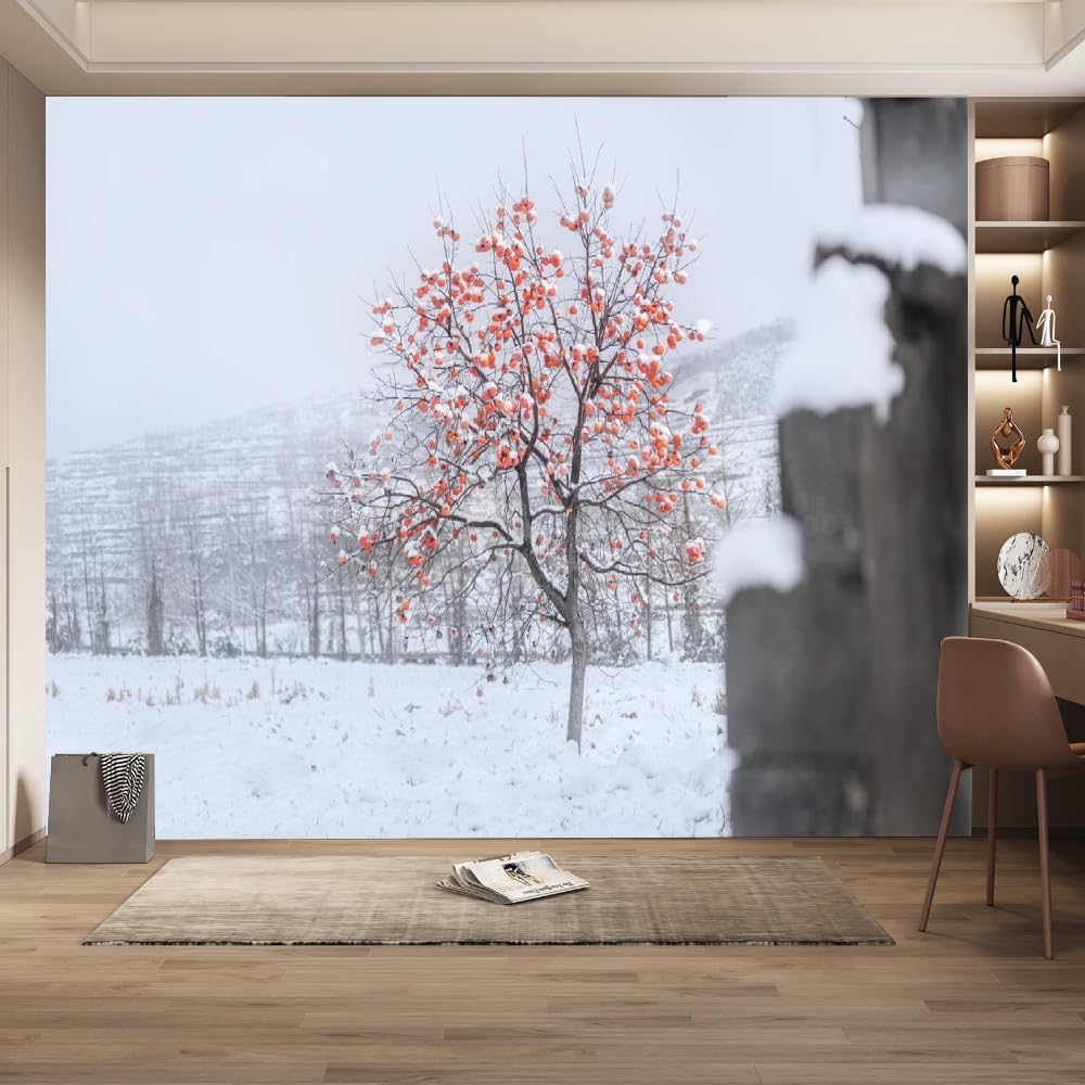 Papier Peint Intissé Arbres Fruitiers sous la Neige pour une Chambre Enfant Apaisante