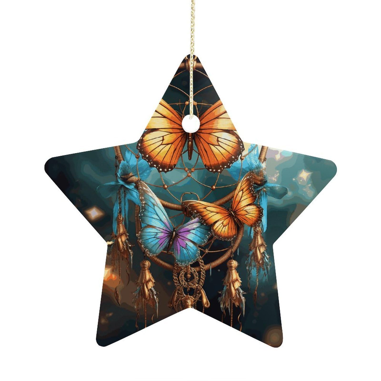 Dream Catcher Butterfly Ornament with String, Keepsake Hanging Decorations,Ceramic Ornaments for Women Men Indoor Home Holiday Party Gifts