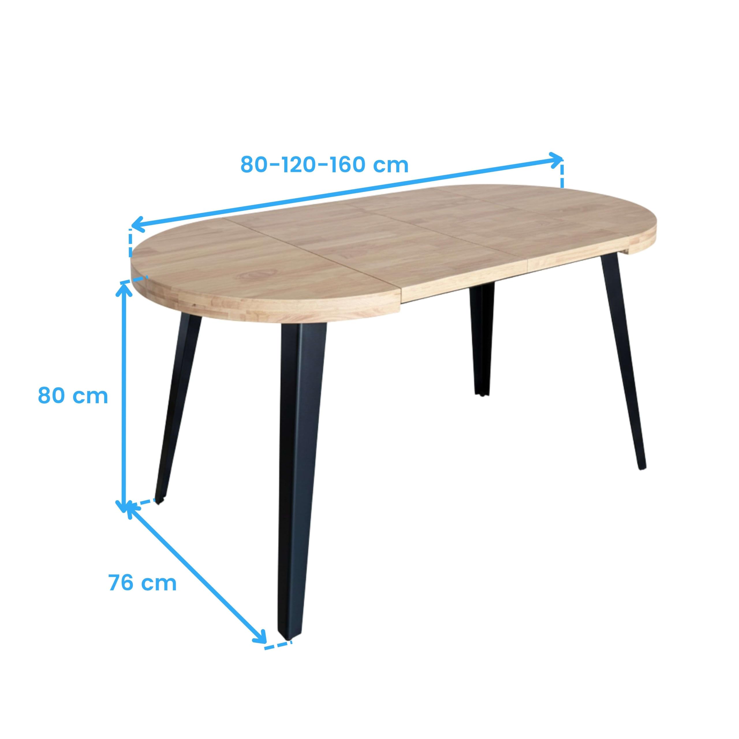 Miroytengo Mesa de Comedor Extensible Redonda Berg 3 Posiciones hasta 6 comensales 80/120/160x80x76 cm