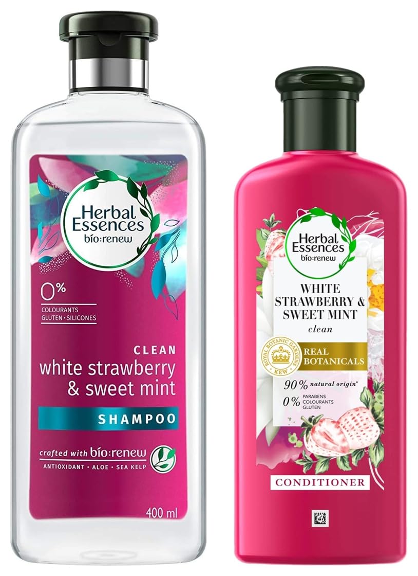 Herbal Essences White Strawberry & Sweet Mint SHAMPOO(400ML) and Strawberry Conditioner, 240ML- Clean and Voluminous Hair. No Parabens, Colourants, Glutens.PETA Cruelty Free Certified-image-39