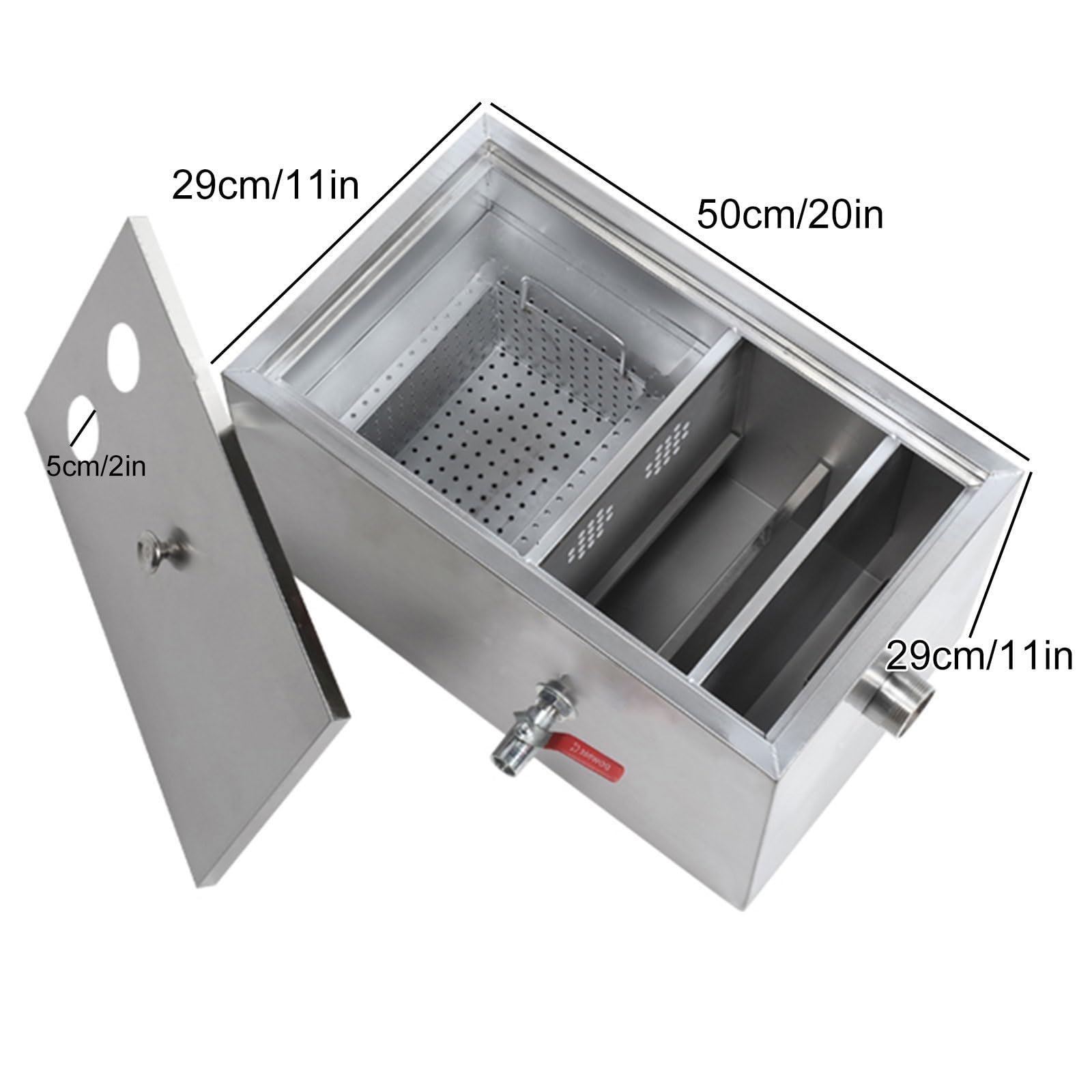 Separatori di Grasso Commerciali, Degrassatore Sottolavello in Acciaio Inossidabile per la Cucina Domestica Della Fabbrica di Ristoranti (Size : 50 * 29 * 29cm/20 * 11 * 11in)