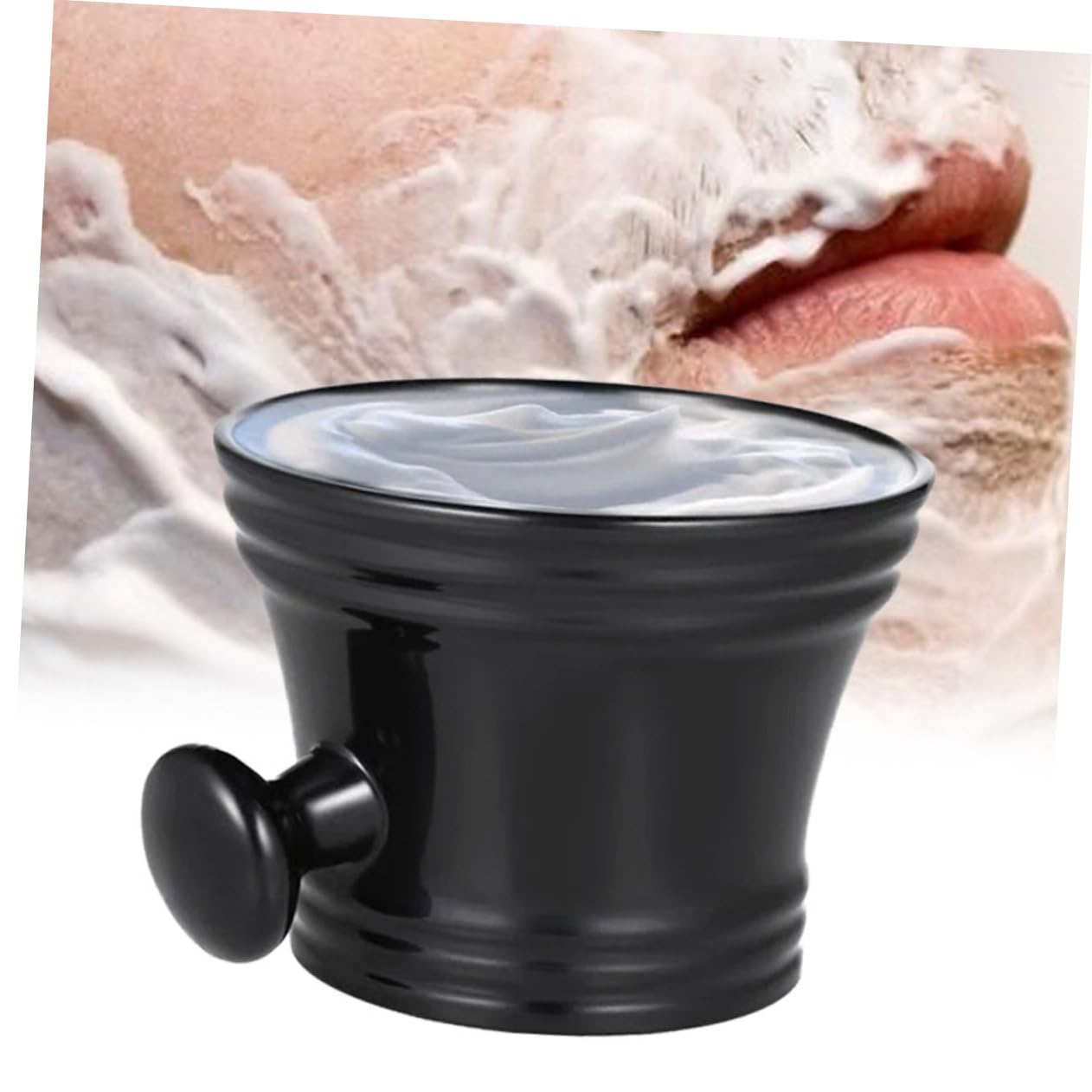 FOMIYES Shaving Bowl for Men Black Soap Cup with Round Handle Plastic Material Perfect for Face Shaving