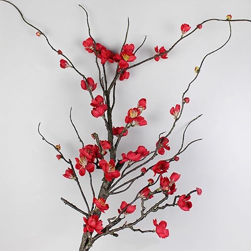 Miniatura 4 de Firlar Ramas artificiales de flores de ciruelo rosa y blanco, paquete de 2 flores de ciruelo de seda de 50 pulgadas, tallo largo de flores de