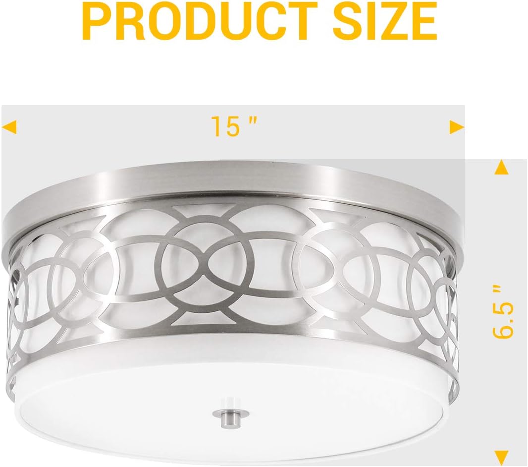 70% Off Everything Flush Mount Ceiling Light, 3-Light Modern Entry Light Fixture, Metal Drum Shade + White Fabric Shade, Flush Mount Drum Light for Bedroom Dining Room Kitchen Hallway Foyer, Brushed Nickel Finish