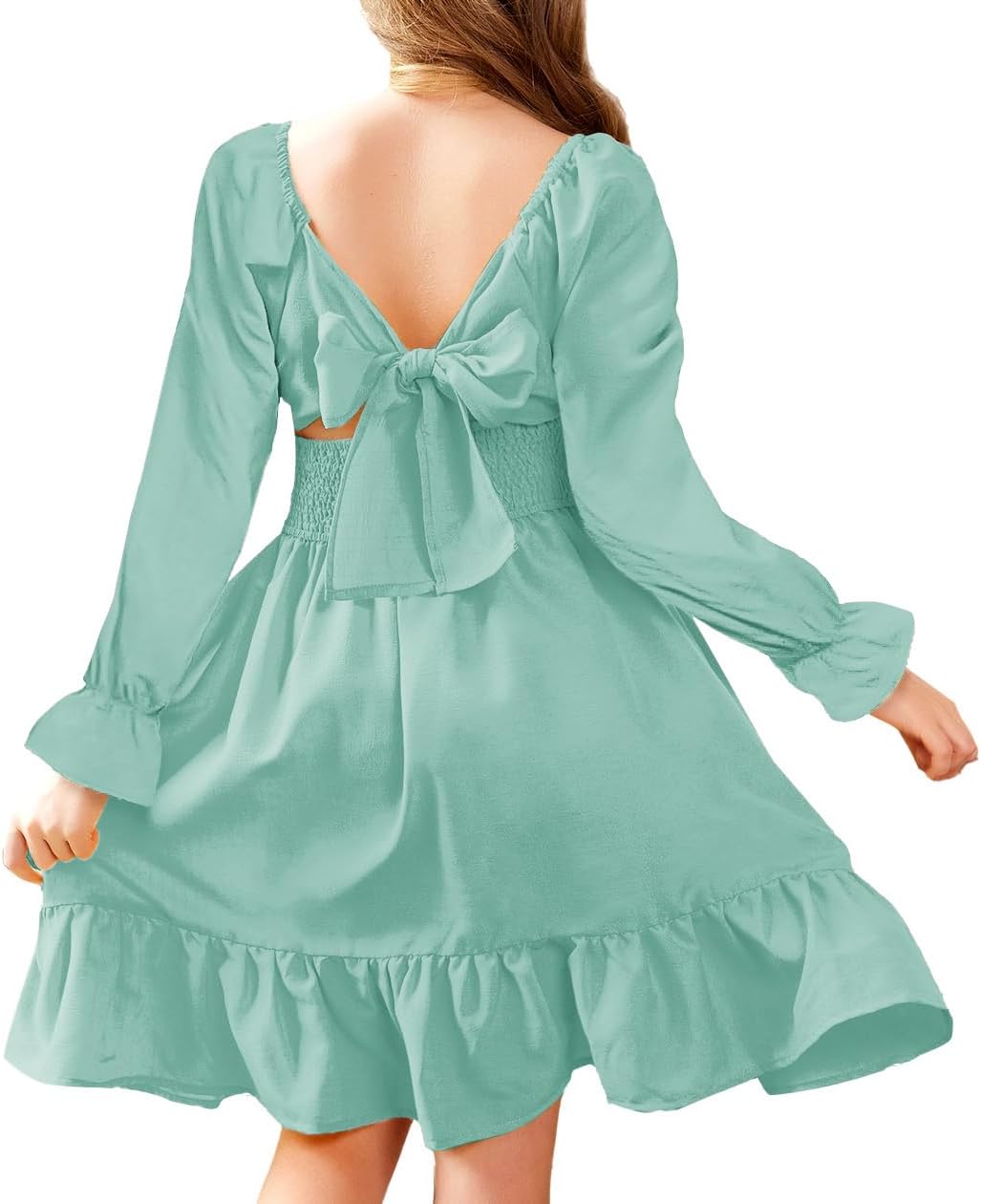 Arshiner Girls Dresses Long Sleeve Tie Back Fall Winter Off Shoulder Dress Kids Clothes