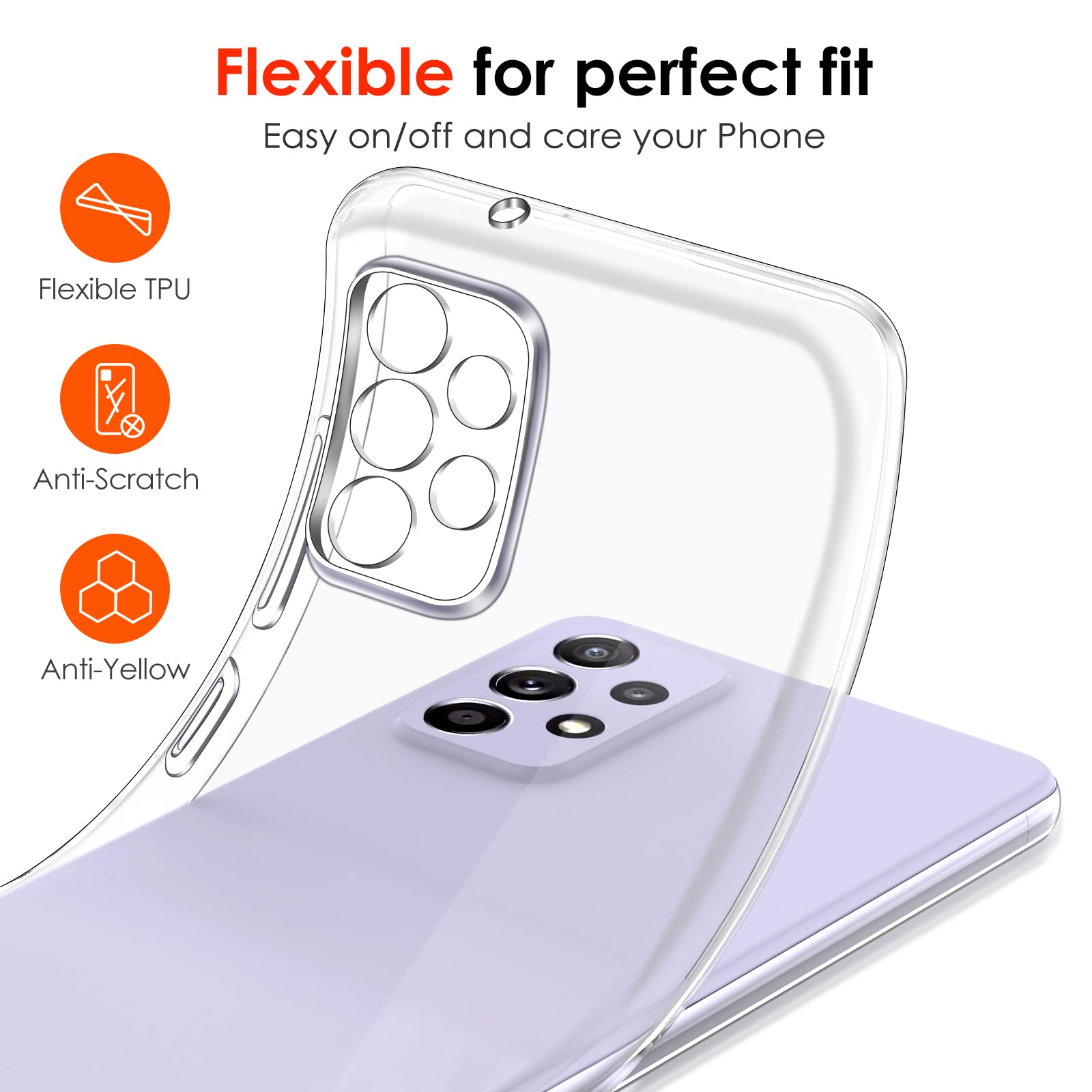 iVoler Custodia Cover per Samsung Galaxy A52 4G / 5G / A52S 5G con 3 Pezzi Pellicola Vetro Temperato, Ultra Sottile Morbido TPU Trasparente Silicone Antiurto Protettiva Case