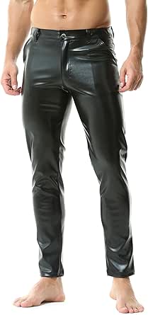 YUFEIDA Herenleggings, broek, klassiek, wetlook, PU-leer, lange broek