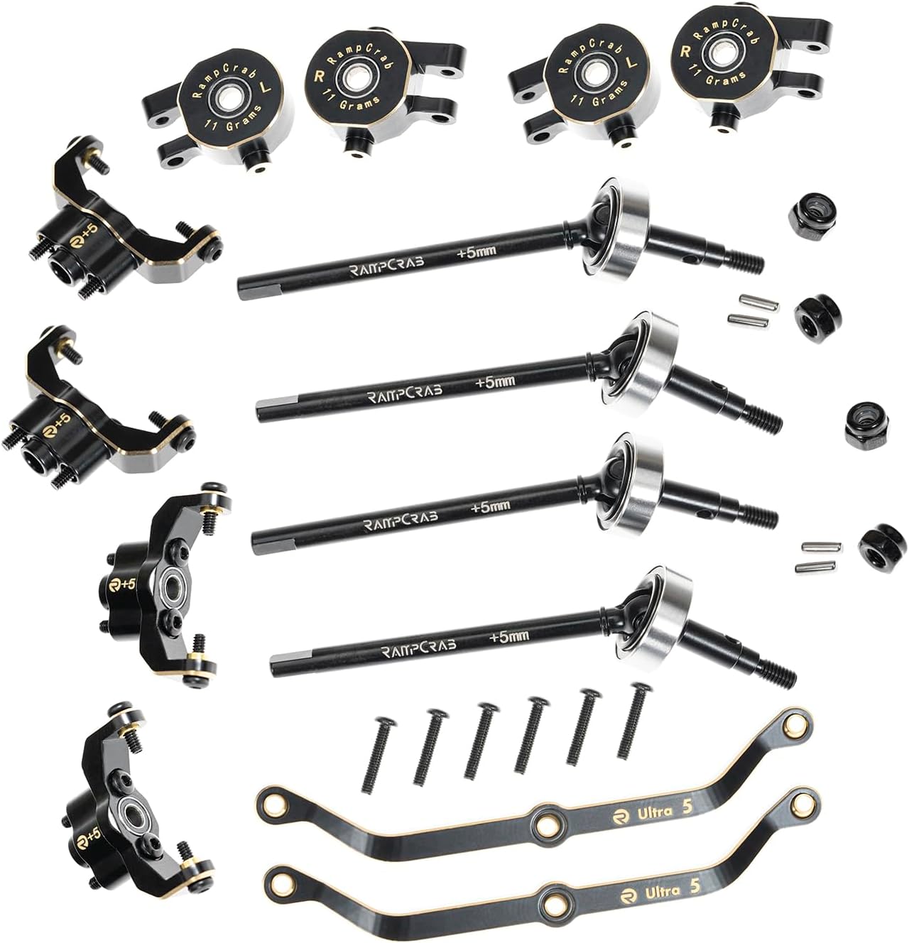 RampCrab Axle widening Upgrade Parts for TRX4M, 5mm Wider on Each Side (2 Front，for 4WS), Brass Upgrades Parts for TRX4m RC Crawler Car, Fit for 1/18 TRX4-M Unlimited Trail Buggy, Ultra 5
