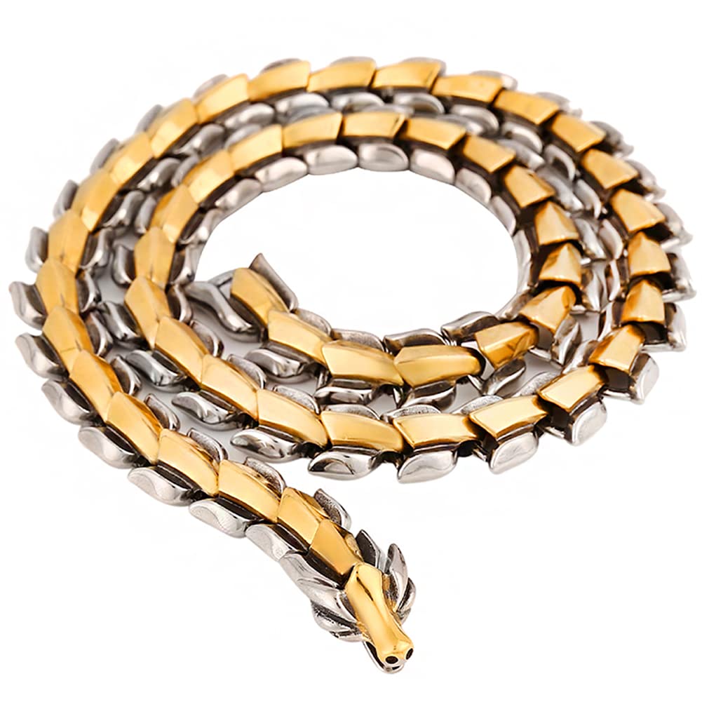 Ouroboros – Jormungandr Wikingerarmband für Herren, Edelstahl, schwer, handgefertigt, Punk, Vintage, Bikerschlange, Handgelenkkette