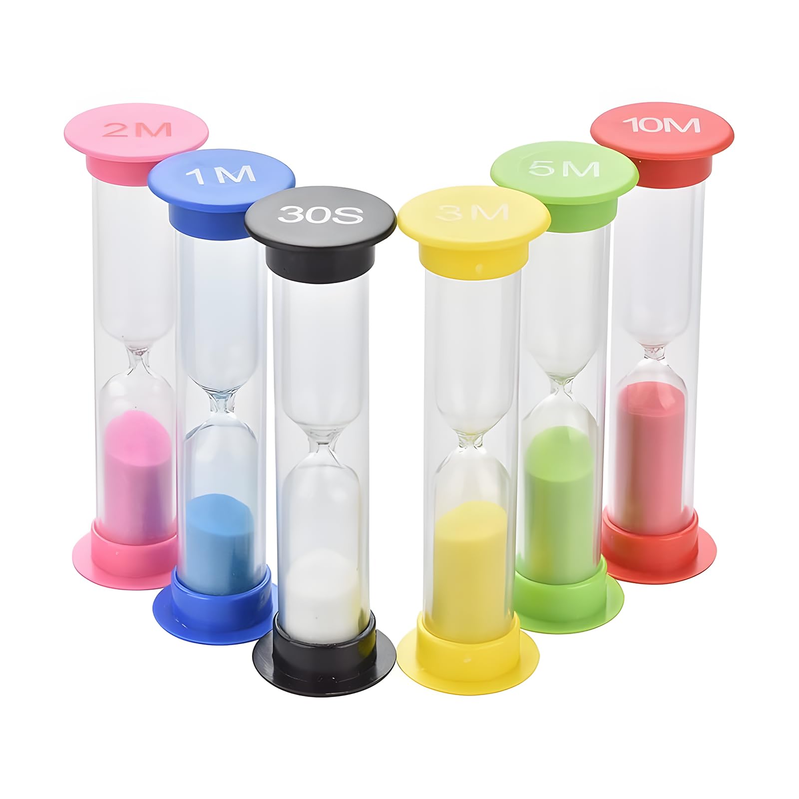 Generic6 Color Sand Timer Set - 6 Pack Hourglass Sand Clock 30sec 1min 2mins 3mins 5mins 10mins - Educational Countdown Timer for Classroom Kitchen Office Home - Assorted Colors