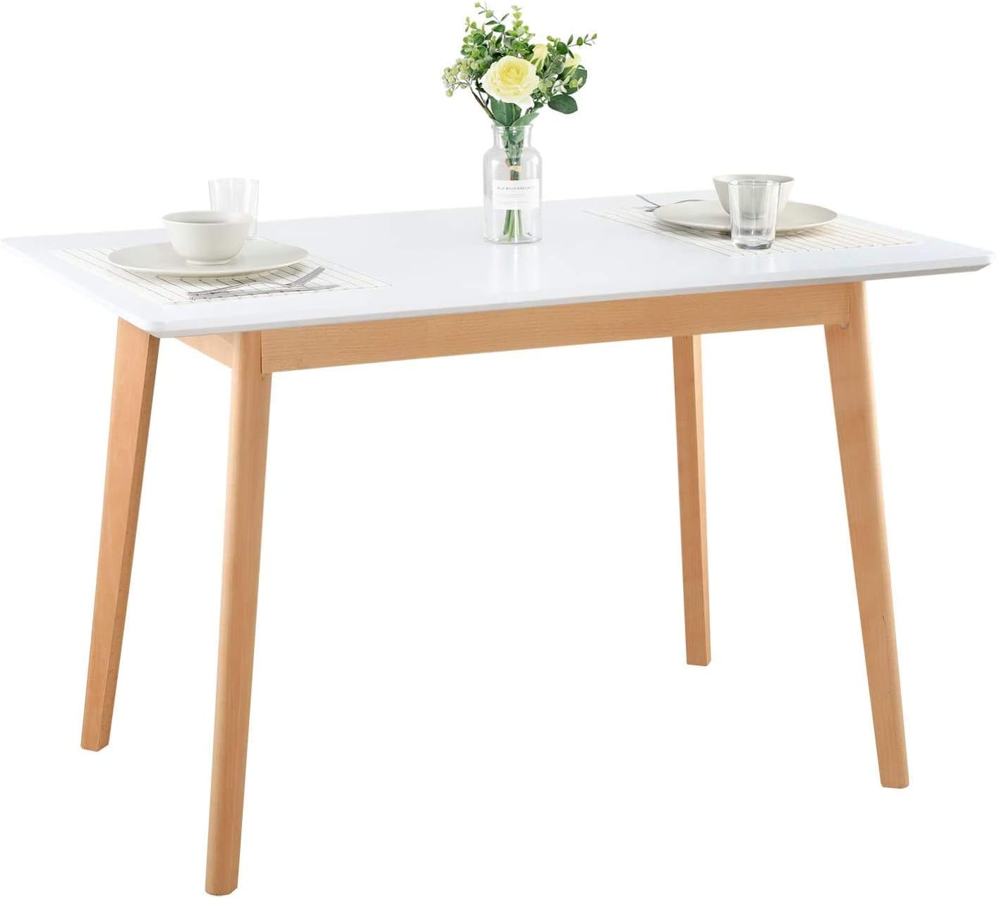 GreenForest Dining Table Modern Kitchen Table Rectangular Top with Solid Wood Legs 47.2'' x 27.6''x 30'', Black - Tables