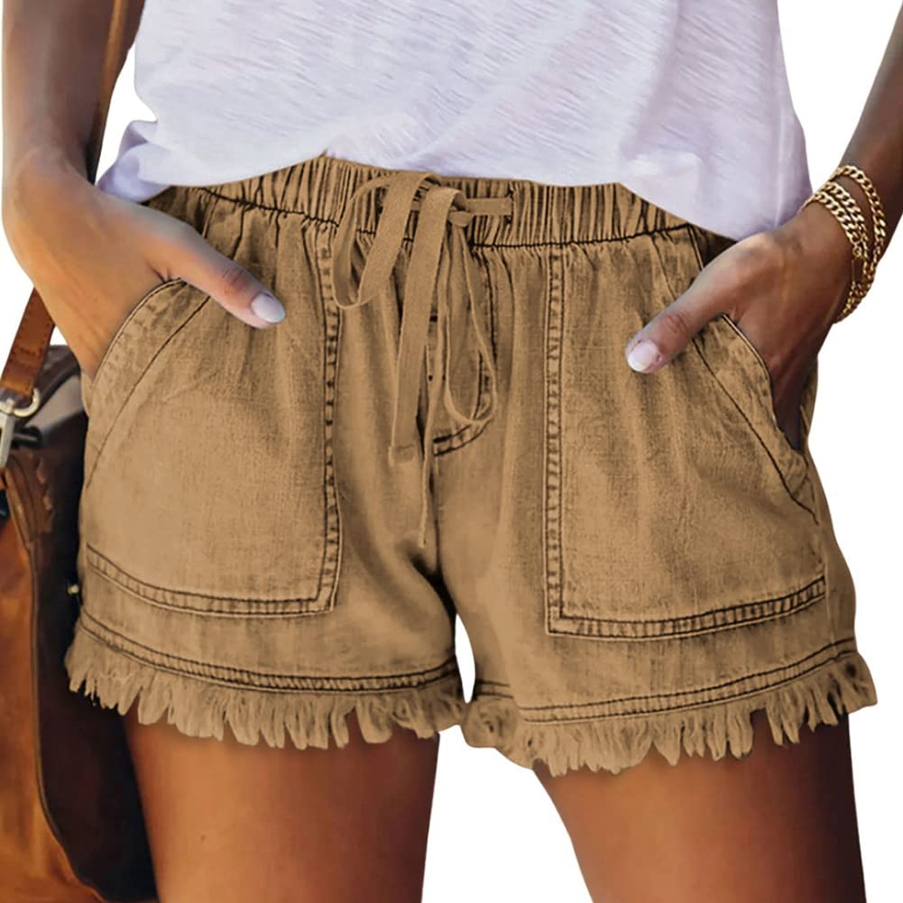 NLAND Pantalones Cortos Verano Mujer Pantalón Algodón Sueltos de Cintura Alta Elástica Bermudas Casual Shorts