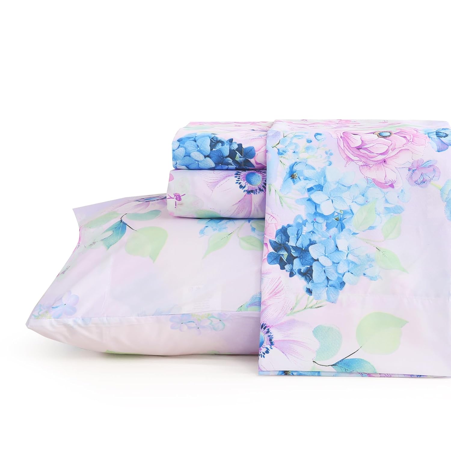 JSD Purple Hydrangea Floral Sheet Set Queen Size 4 Piece Printed Microfiber Bed Sheets Deep Pocket