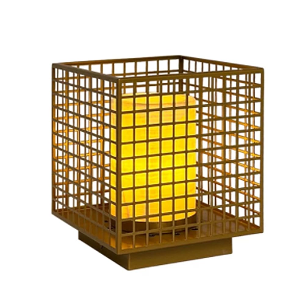 HCIPJQY Vintage Modern Column Lamp European Farmhouse Waterproof Post Lamps Outside Gold Fixture Industrial Square Metal Cage Pillar Headlight Classical Garden Lantern Landscape Lamp