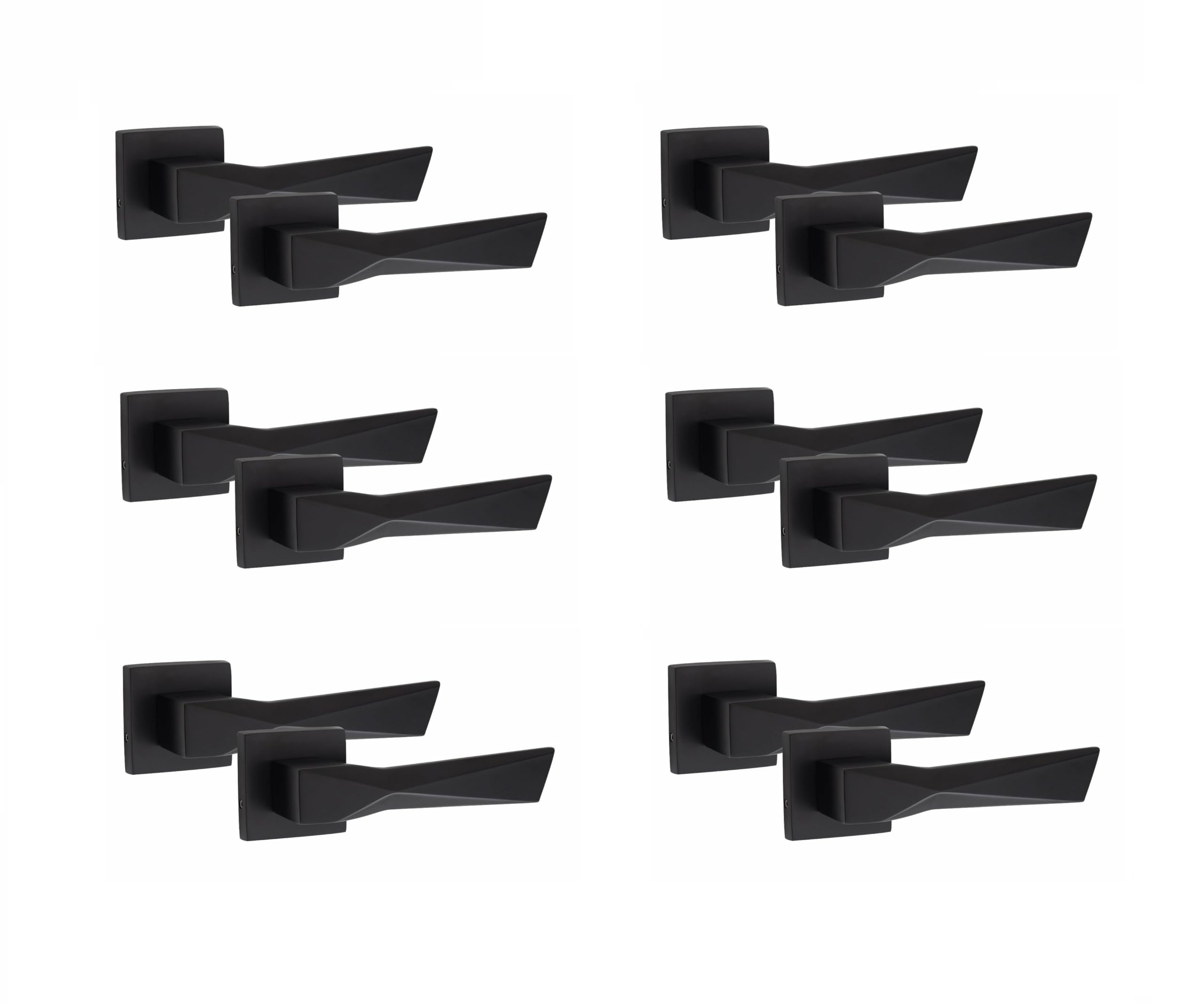 Golden Grace 6 Pair Modern Aura Design Matt Black Premium Door Handles Square Rose