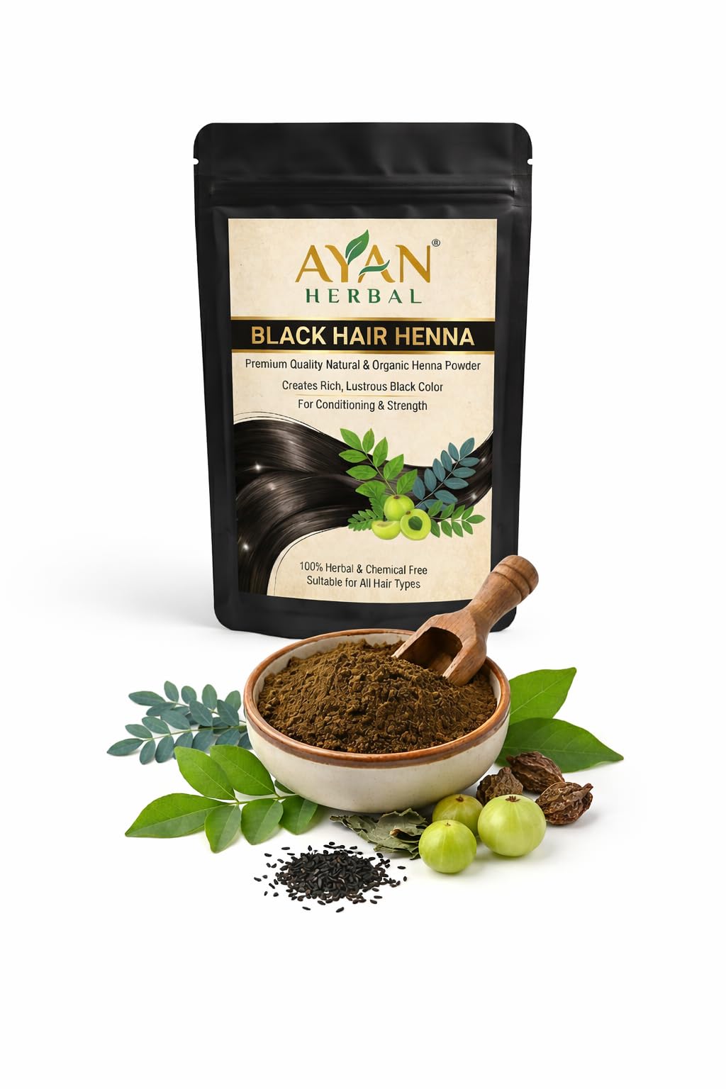 Natural Black Henna Powder (100% Organic & Chemical-Free) – Professional Grade Indigo & Amla Blend for Long-Lasting Black Color, Gray Coverage, Conditioning & Scalp Health – Suitable for All Hair Types (Black) (1kg).-image-48