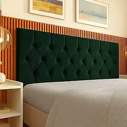 Cabeceira Estofada Box Queen Capitonê, 160x54cm, Suede, Moderno, com Fixação na Parede (VERDE MUSGO)