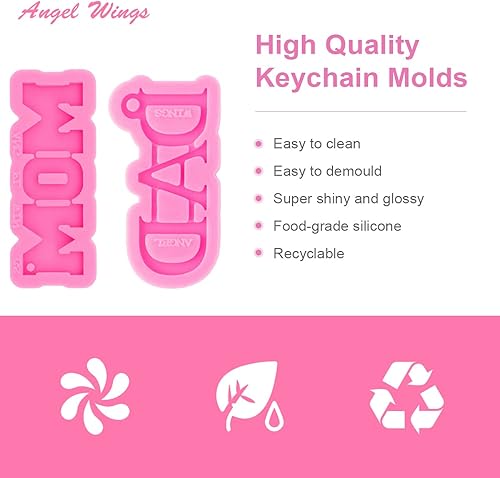 Miniatura 5 de Juego de 2 moldes de silicona para llavero de palabras de mamá y papá, moldes de arcilla de caramelo de chocolate para bricolaje, regalos del Día de