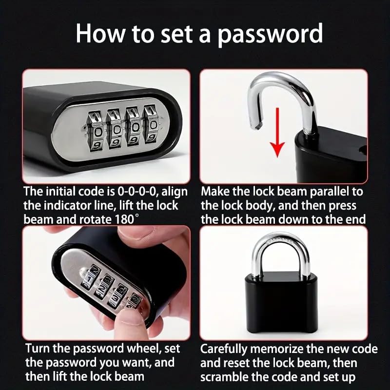 Jukusa Heavy Duty 4-Digit Combination Steel Padlock with Hardened Steel Shackle, Weatherproof Security for Gates, Lockers, Sheds & Storage, Sun & Water Resistant, Black 1