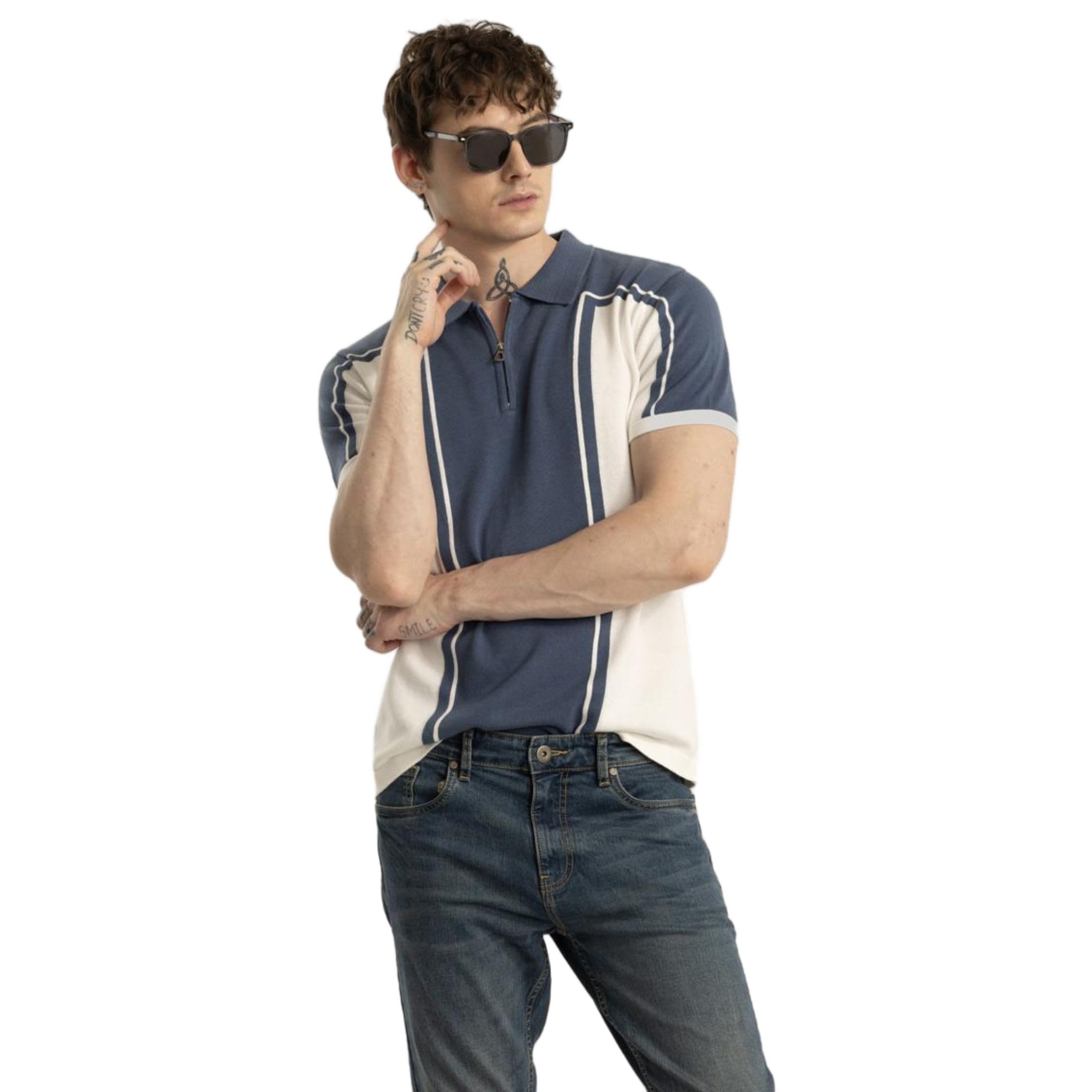 Niels Blue Colourblocked Polo T-Shirts-image-46