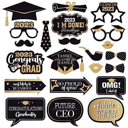 Katchon, Graduation Photo Booth Props 2023 - Pack Of 22 | Black And Gold Graduation Photo Props | Graduation Decorations Class Of 2023 Black And Gold | Graduation Party Decorations 2023, Little Diy #TOP6