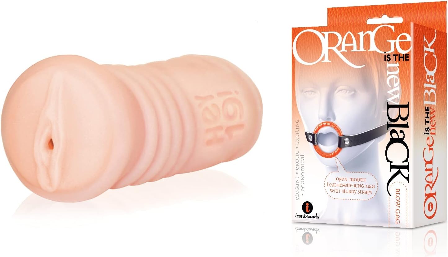 Sexy Gift Set of Hey 19! Pussy Stroker Dillon Harper and Icon Brands Orange is The New Black, Blow Gag, Open Mouth Leather Gag