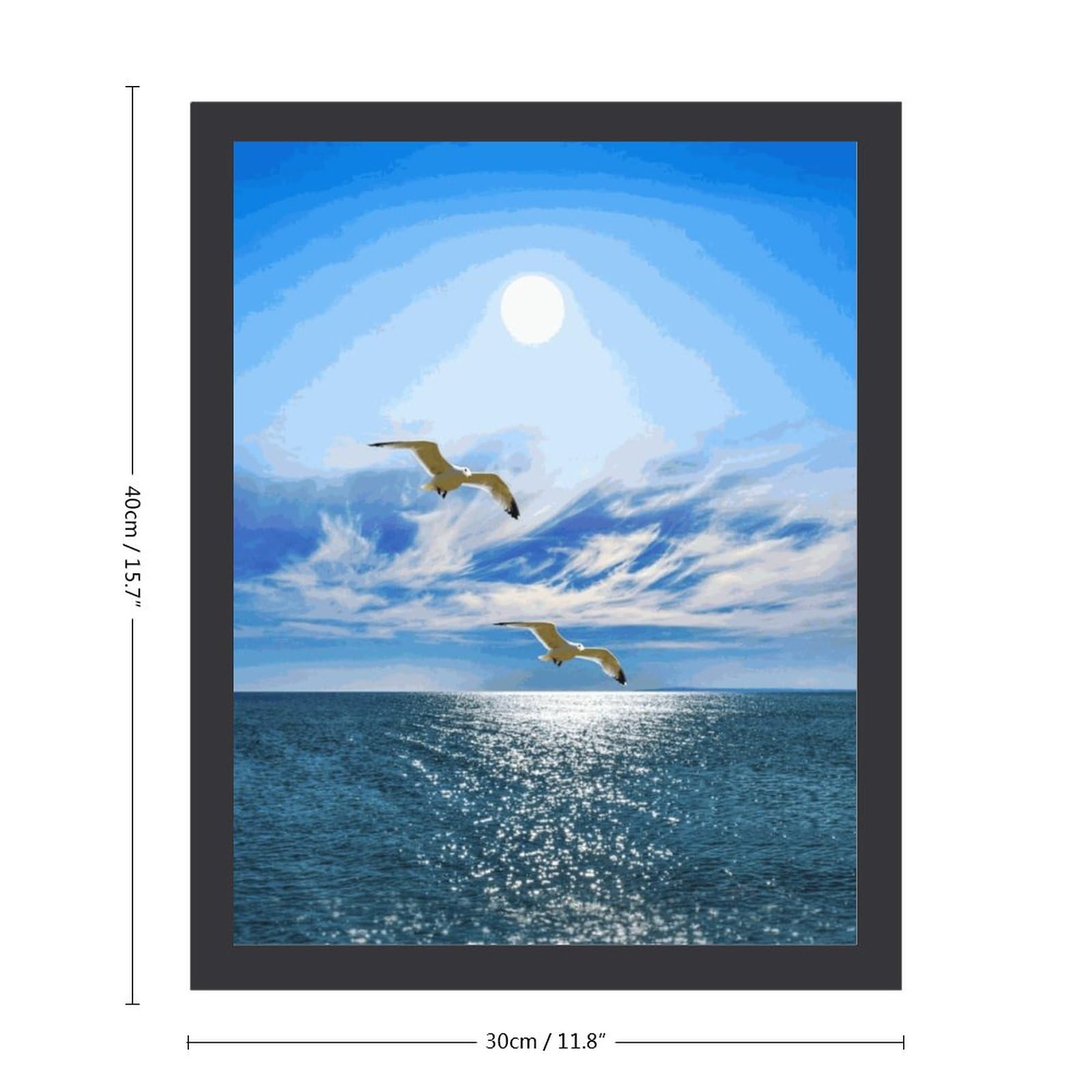 Amazon.co.jp: 二羽のカモメが海の上を飛ぶ 絵画 絵 輝く水の反射 海の