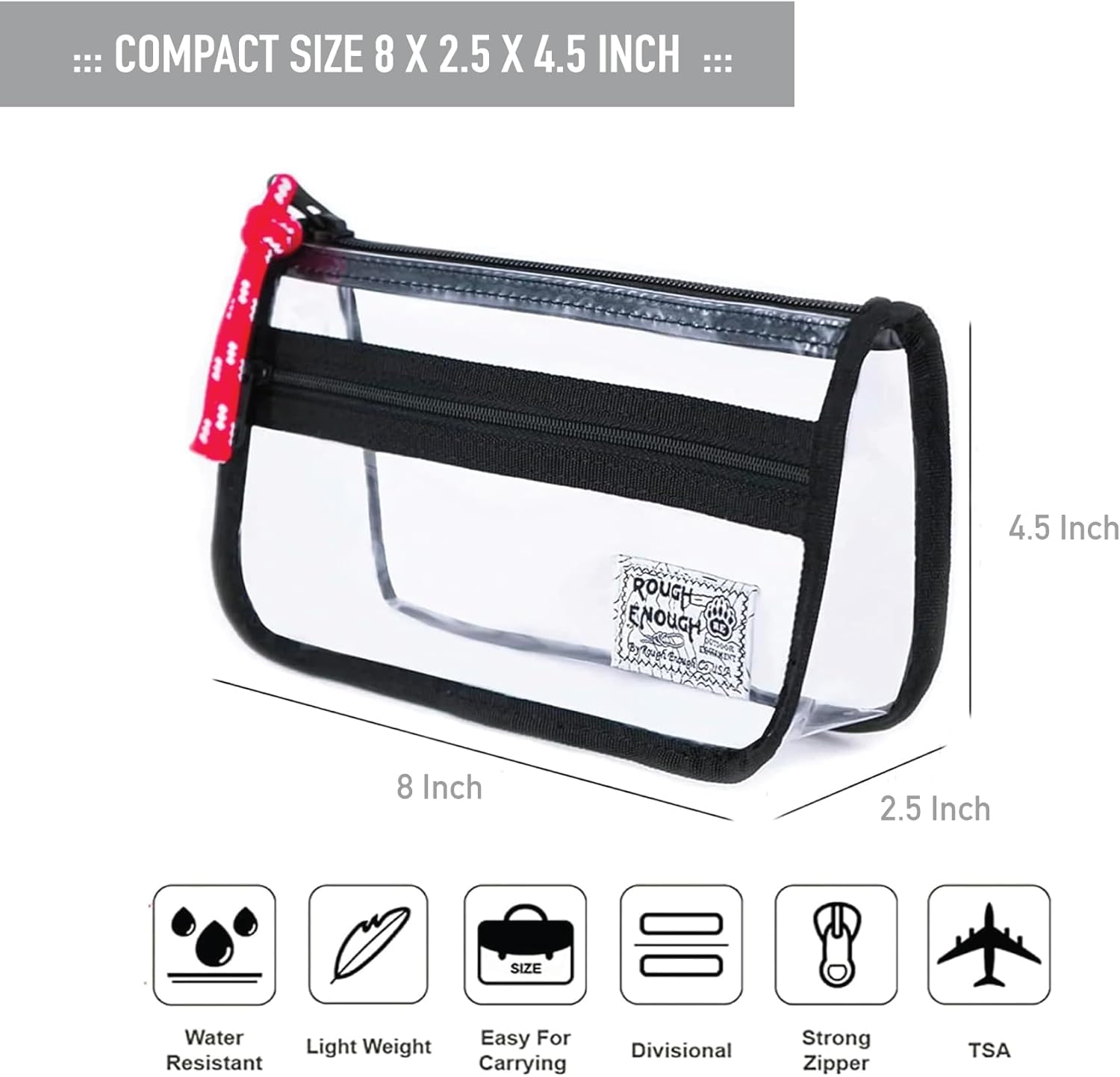 Rough Enough Clear Pencil Pouch Case Bag for Girls Kids for School Stationary Art Supplies