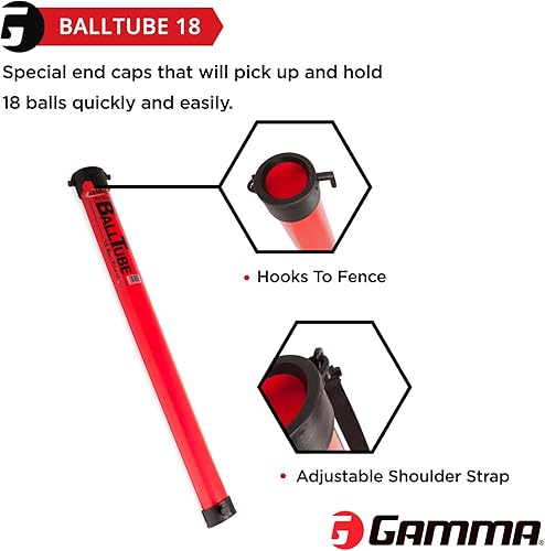 Miniatura 6 de Gamma Pastilla de tubo de pelota de tenis deportiva  Capacidad de 18 bolas rojas con correa de transporte y tapas de goma duraderas con clips de