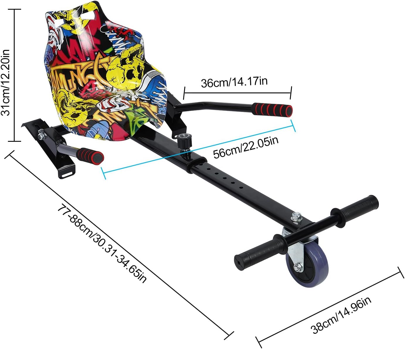 Hoverboard Seat Attachment,Hoverboard Go Kart Attachment for Kids & Adults,Go Kart Conversion Kit,Hand-Operated Rear Wheel Control,Adjustable Frame for 6.5-10 Self Balancing Scooter (White)