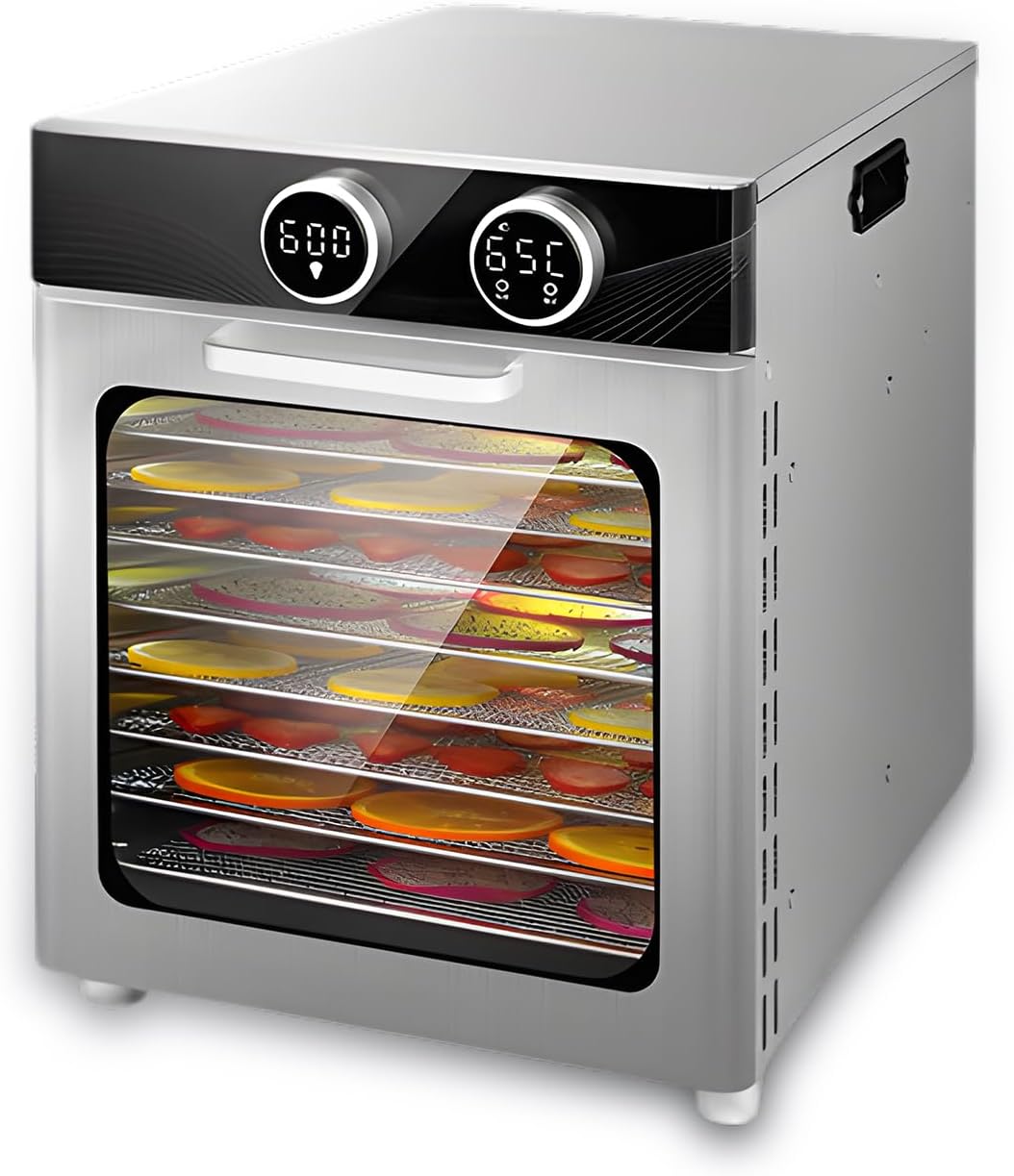 Food Dehydrator Machine, 8 Stainless Steel Trays, 7.24 Sq Ft Large Capacity Food Dehydrator, Precise Temperature Control & Timer, View Window, Dryer for Jerky, Herb, Fruits, Pet Treats