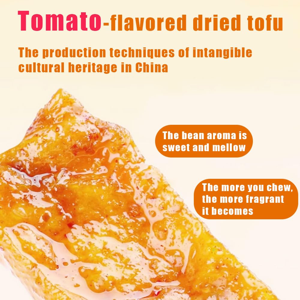 Dried tofu , tomato flavored dried tofu,（6.34oz/180g）sweet and sour, delicious bean flavor, non fried, non greasy, soft, pliable and chewy, casual snacks, office snacks