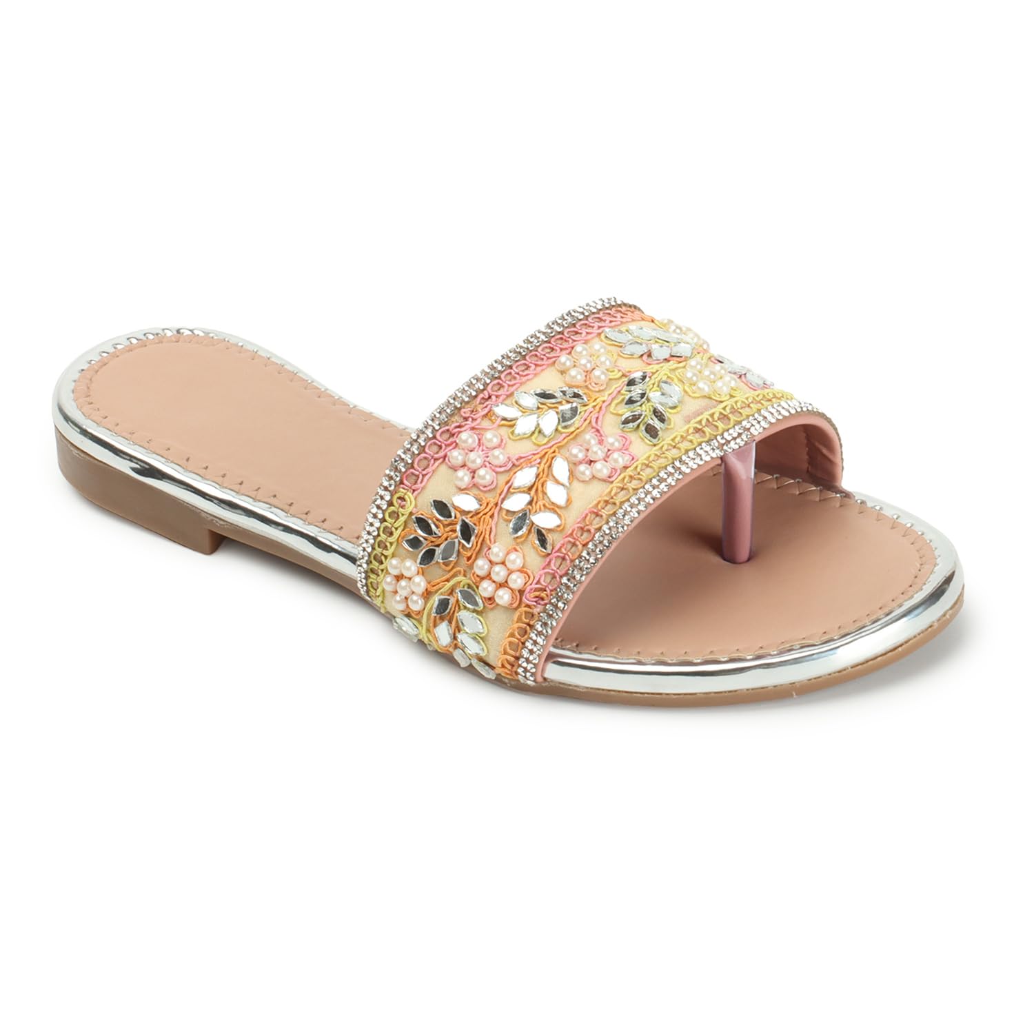 KKF Footwear, Womens Fashion Stone Attached Casual Stylish Flat Sandals, Chappal Slipper Ethnic for Party (Peach-Yellow) (B0CQFVJNG9) Amazon Price History, Amazon Price Tracker