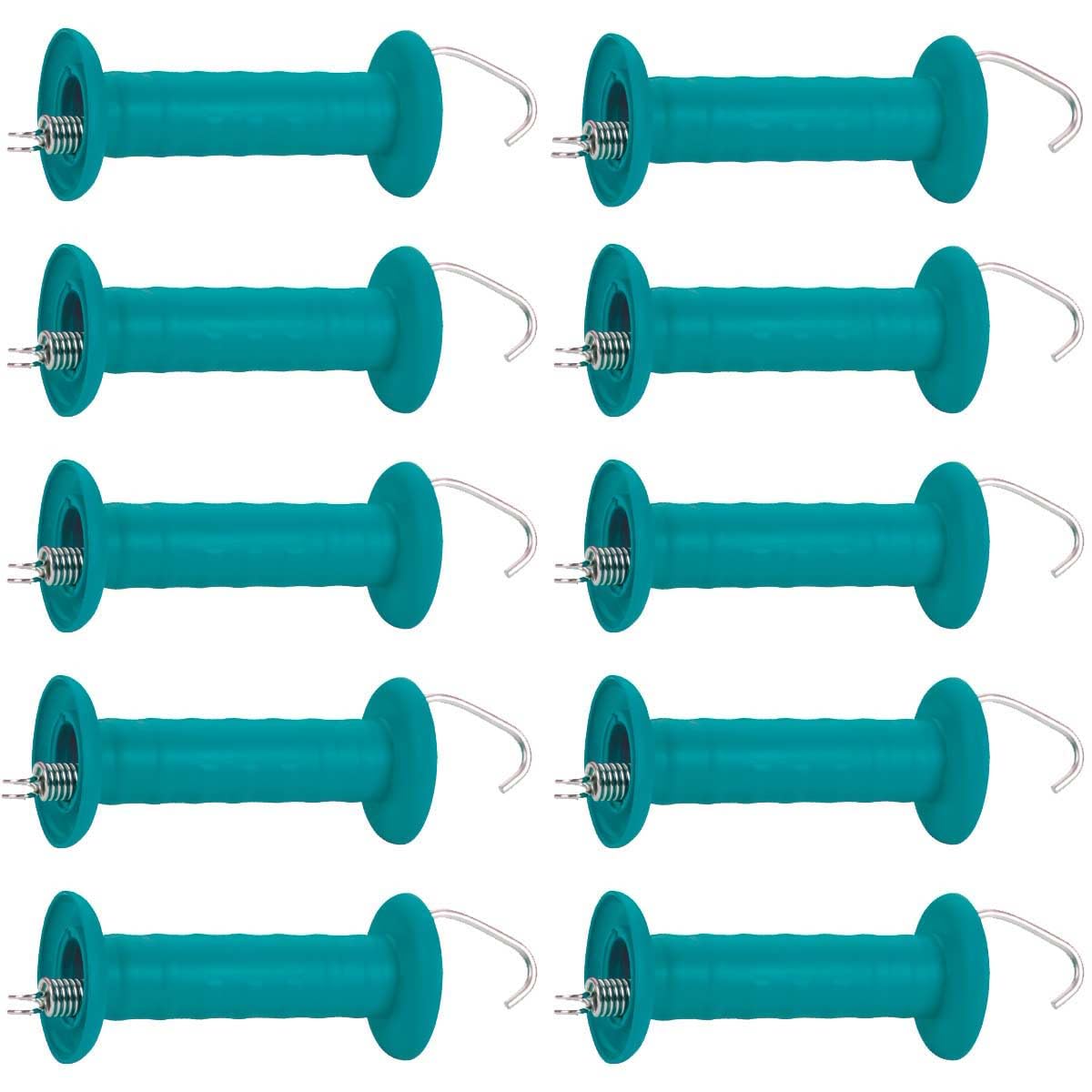 Agrarzone 10x Maniglia per recinto elettrico con gancio e molla di tensione blu petrolio - Design robusto e ad alto isolamento - Specifico per cancelli agricoli e zootecnici