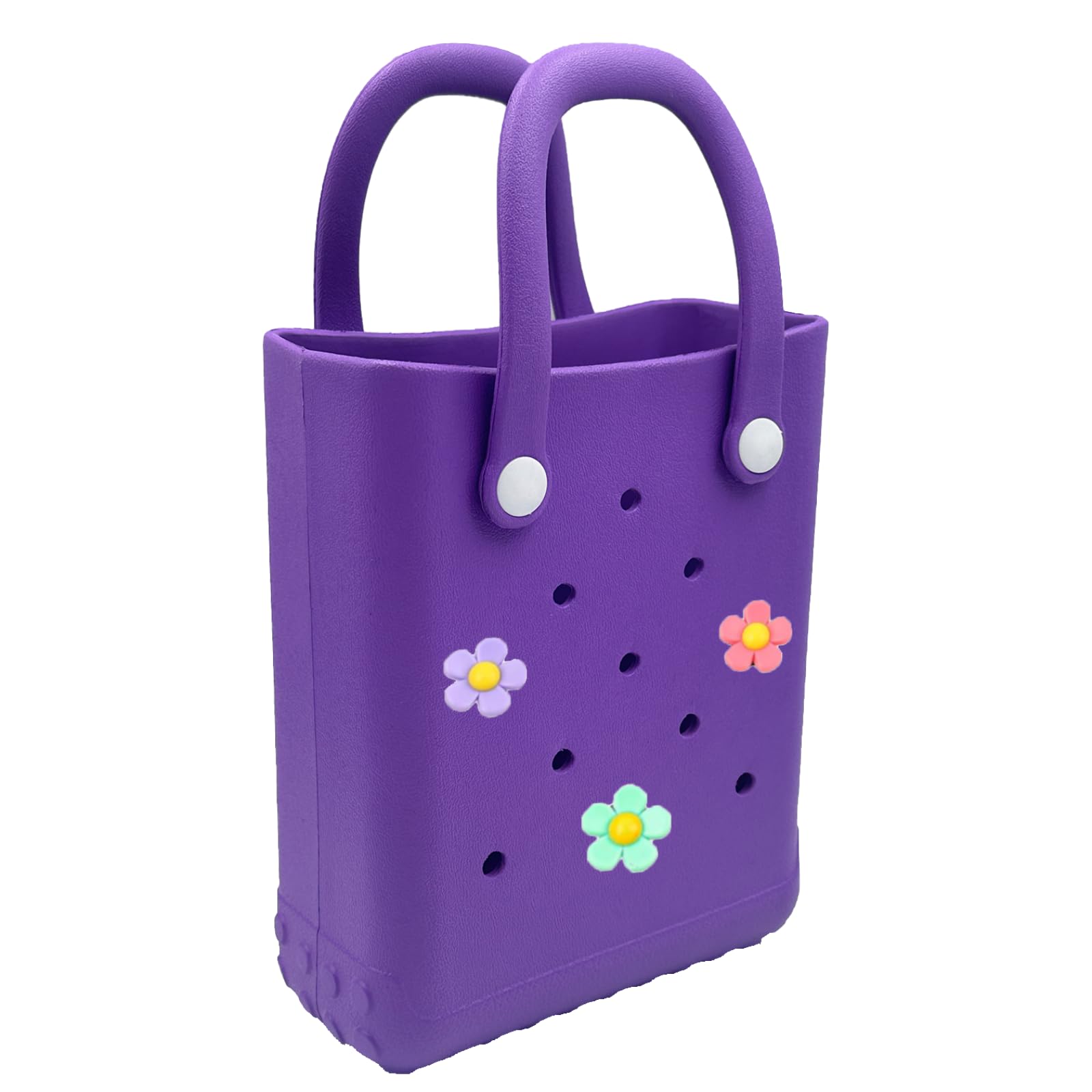 vaxvvik Mini Rubber Beach Tote Bag, 6.5''x8.0''x3.1''(L/H/W), Waterproof Beach Bag with Random Charms