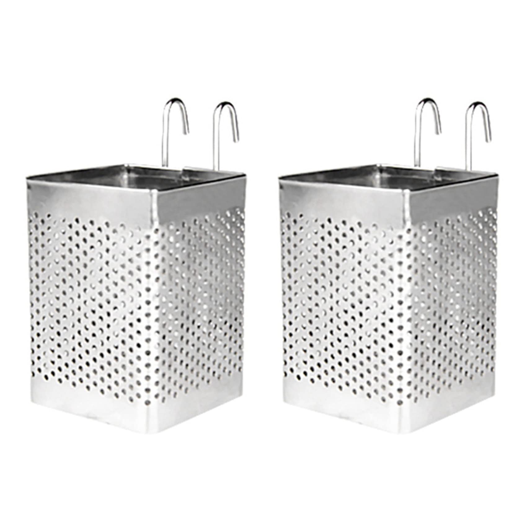 Evarbuild Silver 2X Stainless Steel Chopsticks Holder Cutlery Drying Basket Drainer With Hooks Kitchen Utensil(B)