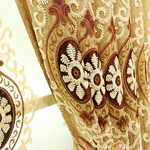 Elkca Jacquard Embroidered Curtains For Bedroom Luxury Yellow Curtains For Living Room,Grommet Top,2 Panels (Yellow, 52" W X 84" L) #TOP15
