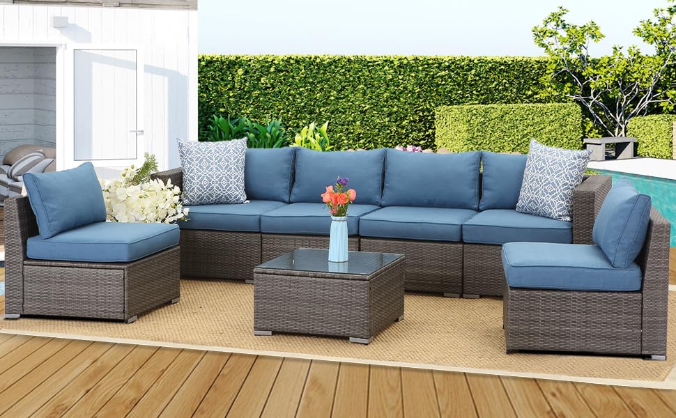 Glitzhome 7 Piece Outdoor Patio All-Weather Wicker Sectional