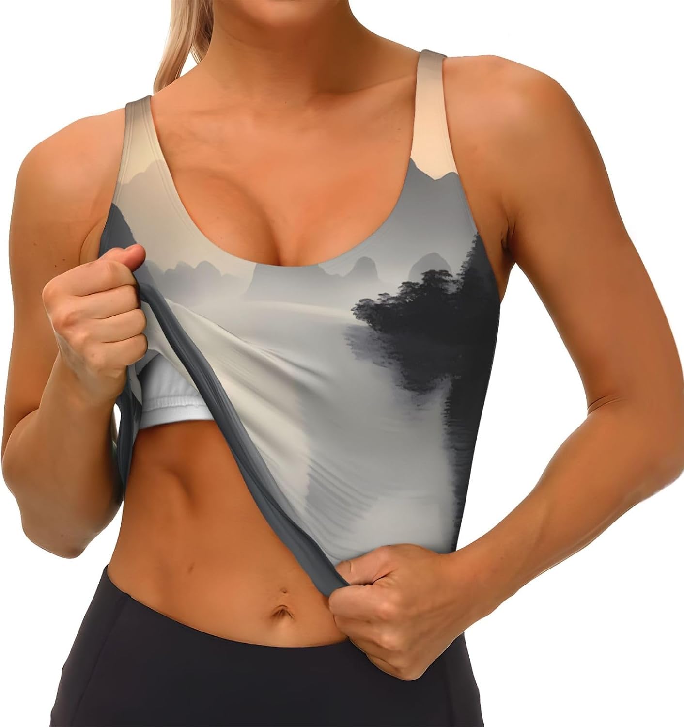Sansui, Japanese Company Printed Women's Sports Vest, Suitable for Yoga, Pilates and Fitness Training -