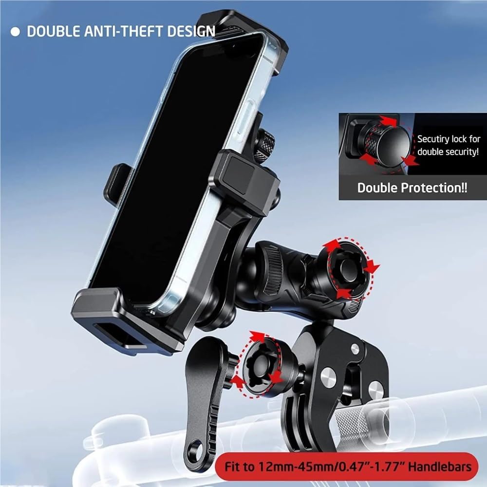 Supporto Per Telefono Per Moto Anti-Vibrazione Con Attacco A Sfera Al Manubrio Anti-Furto Per Cellulare 4.7-7.2 Pollici(Handblebar)