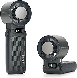 Basike Ventilador Portátil de Mão, Tecnologia Ice-Cooling Instantâneo, 199 Velocidades Ajustáveis&Turbo de Alta Velocidade, 10000mAh 24H, Ideal para Viagens, Acampamento e Ar Livre (Preto)