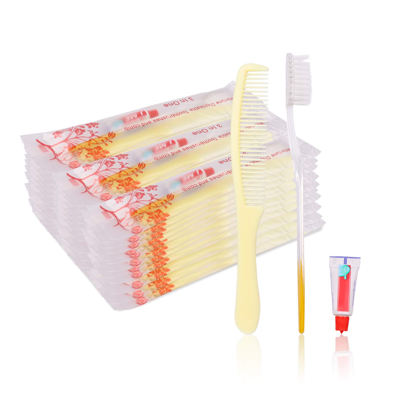 Travel Toothbrushes Kit,50 Pack Individually Wrapped Disposable Toothbrushes with Toothpaste and Hair Combs Travel Toothbrush Set for Homeless,Hotel