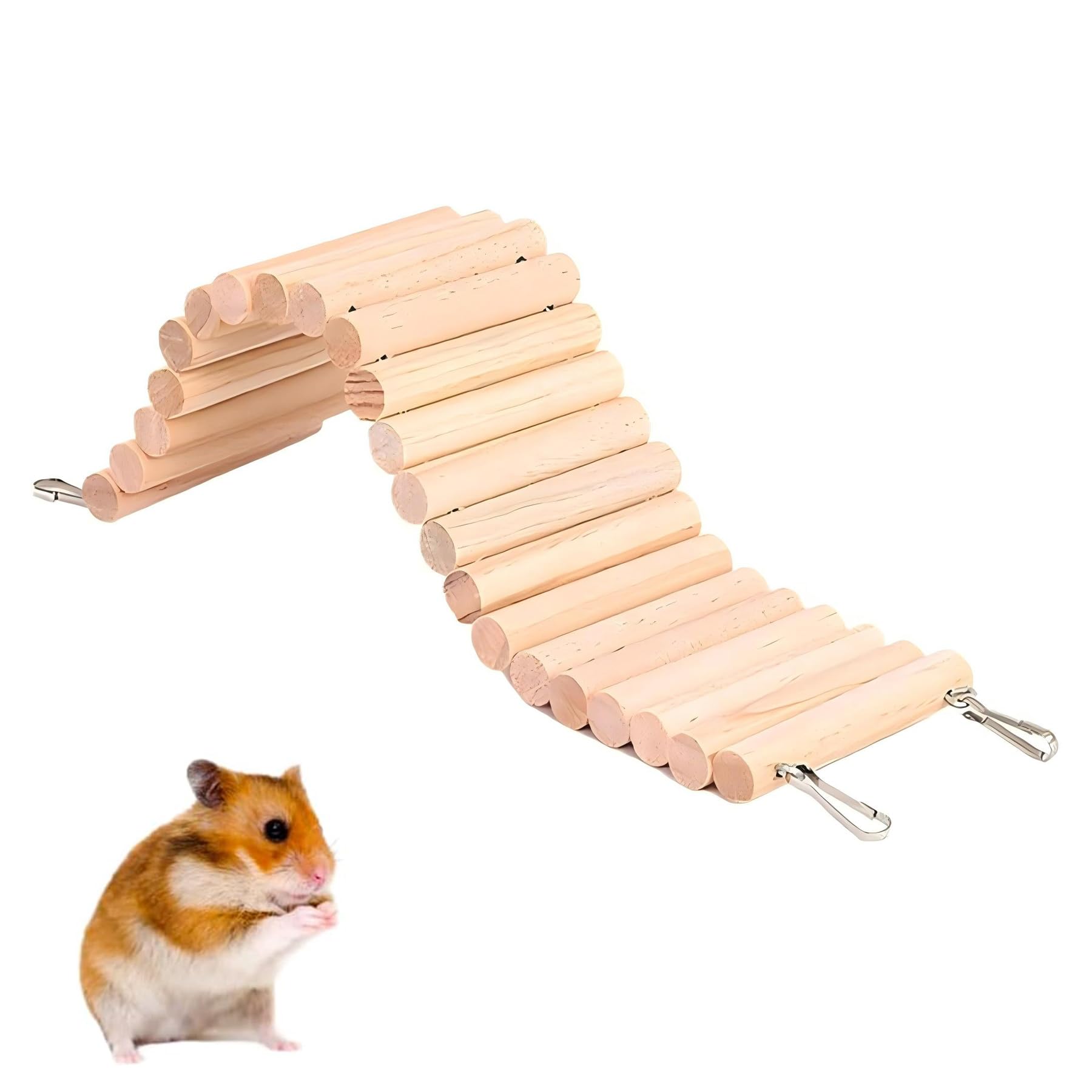 CONGGUAN Wooden Hamster Ladder Bridge Bendable Climbing Stair Hanging Swing & Habitat Toy for Hamsters Rats Mice Squirrels Small Animal Cage Accessories (30x8cm)