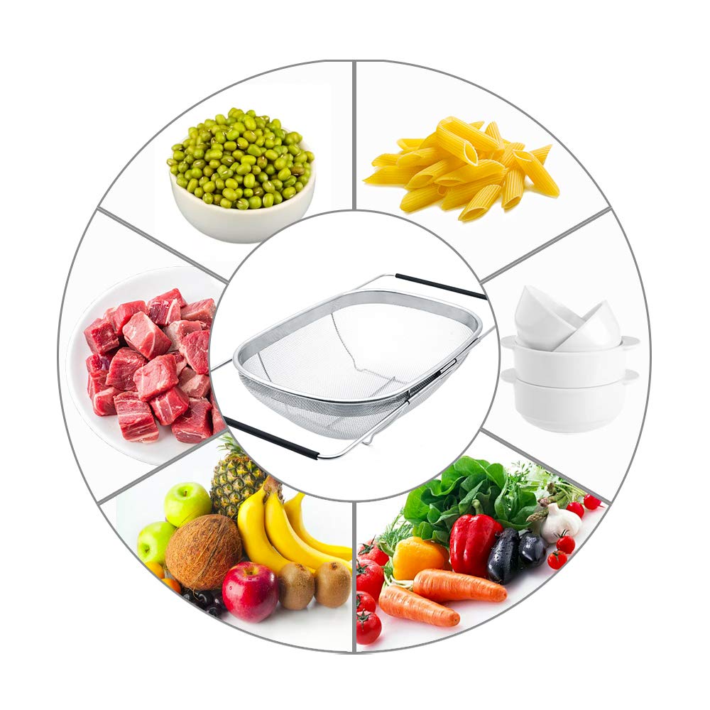 Buy Ganeshi Stainless Steel Colander For Kitchen Fruit Vegetable Rice Washing Baskets Strainer Fine Mesh Strainer Baskets Kitchen Colander With Expandable Rubber Grip Handles For Strain, Drain, Rinse Online At Low Prices