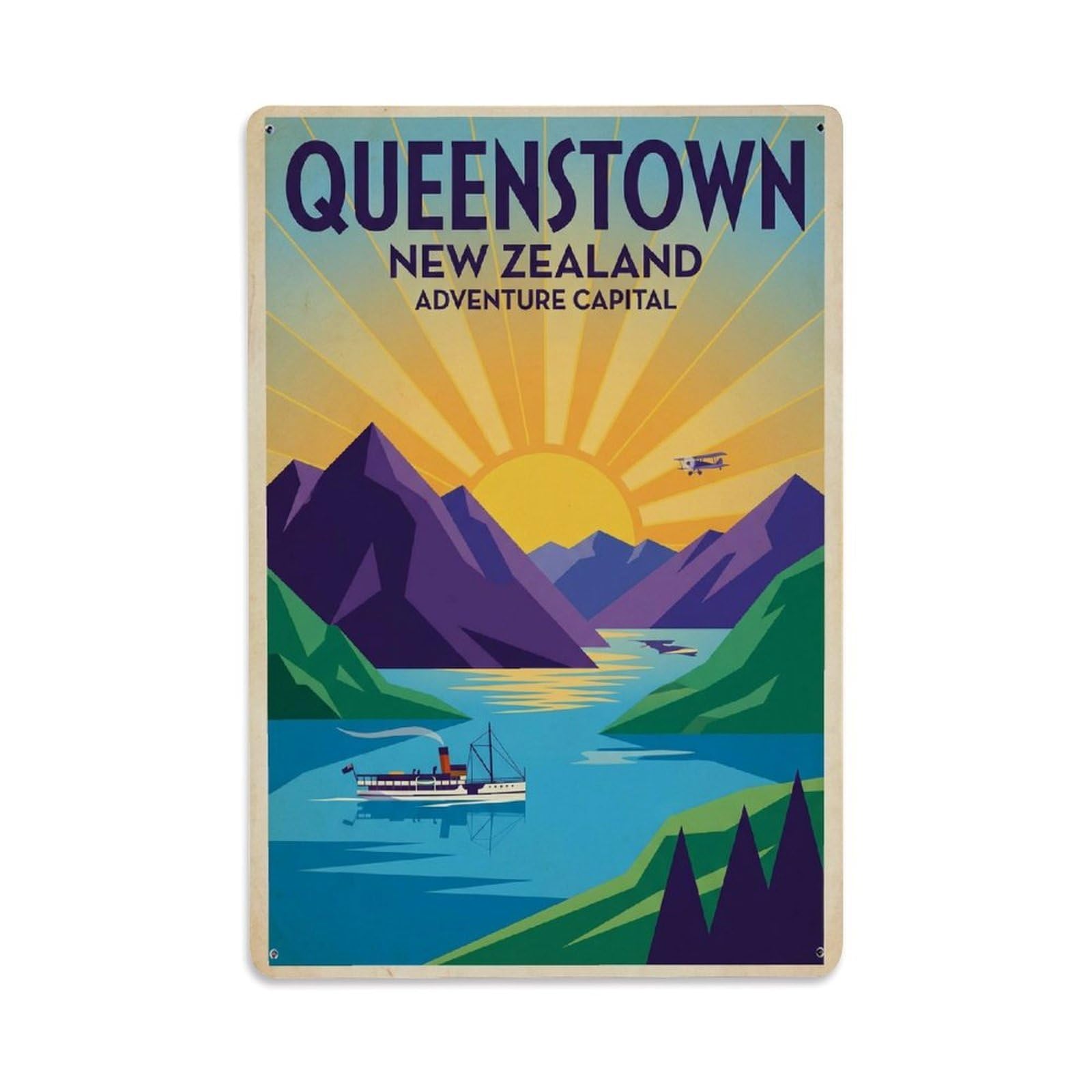 Metal Tin Sign Vintage New Zealand Queenstown Travel
